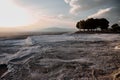 Carbonate travertines the natural pools during sunset, Pamukkale
