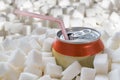 Carbonated soda drink with many sugar cubes. Unhealthy eating concept Royalty Free Stock Photo