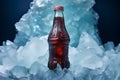 Carbonated soft drink bottle surrounded by ice, promising a refreshing beverage Royalty Free Stock Photo