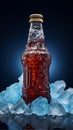 Carbonated soft drink bottle surrounded by ice, promising a refreshing beverage Royalty Free Stock Photo