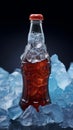 Carbonated soft drink bottle surrounded by ice, promising a refreshing beverage Royalty Free Stock Photo