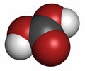 Carbonic acid molecule, 3D rendering. Formed when carbon dioxide is dissolved in water (carbonated water). Atoms are represented