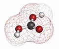 Carbonic acid molecule. Formed when carbon dioxide is dissolved in water (carbonated water). Atoms are represented as spheres with