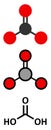 Carbonic acid molecule. Formed when carbon dioxide is dissolved in water (carbonated water). Stylized 2D renderings and