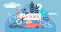 Carbs vector illustration. Flat tiny sugar and wheat food persons concept.