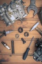 Carburetors for a car engine with tools