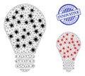 Carcass Mesh Lamp Bulb Icons with Covid Nodes and Grunge Round Innovative Stamp Seal