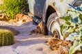 Carcass of an old rusty car in the desert Royalty Free Stock Photo