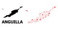 Carcass Polygonal Map of Anguilla Islands with Red Stars