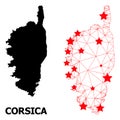 Carcass Polygonal Map of Corsica with Red Stars