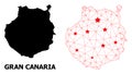 Carcass Polygonal Map of Gran Canaria with Red Stars Royalty Free Stock Photo