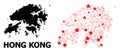 Carcass Polygonal Map of Hong Kong with Red Stars