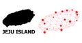 Carcass Polygonal Map of Jeju Island with Red Stars