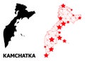 Carcass Polygonal Map of Kamchatka Peninsula with Red Stars