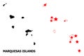Carcass Polygonal Map of Marquesas Islands with Red Stars