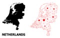 Carcass Polygonal Map of Netherlands with Red Stars