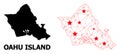 Carcass Polygonal Map of Oahu Island with Red Stars
