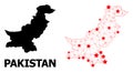 Carcass Polygonal Map of Pakistan with Red Stars