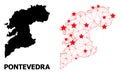 Carcass Polygonal Map of Pontevedra Province with Red Stars