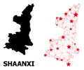Carcass Polygonal Map of Shaanxi Province with Red Stars
