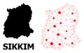 Carcass Polygonal Map of Sikkim State with Red Stars