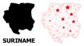 Carcass Polygonal Map of Suriname with Red Stars