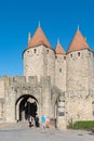 Carcassone entry gate. Carcassonne is a fortified French town