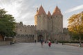 Carcassone entry gate. Carcassonne is a fortified French town