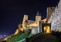 Carcassone medieval castle night view. Royalty Free Stock Photo