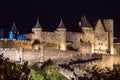 Carcassone medieval castle night view. Royalty Free Stock Photo