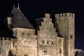 Carcassone medieval castle night view. Royalty Free Stock Photo