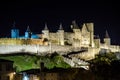 Carcassone medieval castle night view. Royalty Free Stock Photo