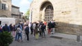 Carcassone Castle visitors queing to enter.