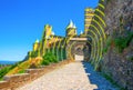 Carcassonne castle illuminated by the solar rays. Selective focus Royalty Free Stock Photo