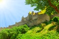 Carcassonne castle illuminated by the solar rays. Selective focus Royalty Free Stock Photo