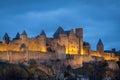 Carcassonne fortified town at dusk, France