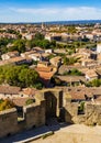 Carcassonne fortress view on village houses Royalty Free Stock Photo