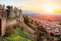 Carcassonne. France . Beautiful sunset landscape in the famous city in France