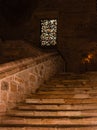 Carcassonne, France - 2019. Fontfroide Abbey monastery in France.Interior stone stair case