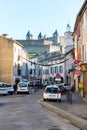 Cityscape on the streets of the city of Carcassonne. Panorama of the old city