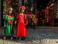 Dolls dressed in medieval clothes in the historic centre of Carcassonne, a hilltop town in southern France