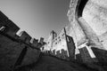 Carcassonne Medieval Citadel Main Western Entrance and Cobbled Pathway at Sunset Royalty Free Stock Photo