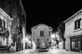 Carcassonne medieval city street night view in black and white Royalty Free Stock Photo