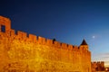 Carcassonne medieval fortress highlighted night view with moon i Royalty Free Stock Photo