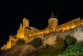 Carcassonne medieval fortress night view, old walls and towers h Royalty Free Stock Photo