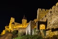 Carcassonne medieval fortress night view, old walls and towers h