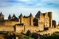 Carcassonne medieval fortress sunset view, warm light Royalty Free Stock Photo