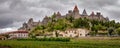 Carcassonne old fortified city panoramic view with stormy sky