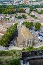 Carcassonne seen from the defensive walls of the castle, in winter to the roofs.