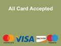 Card Accepted for Business color Debit and Credit card, business payment flat icon set, Mastercard and VISA logo, Maestro card, Royalty Free Stock Photo